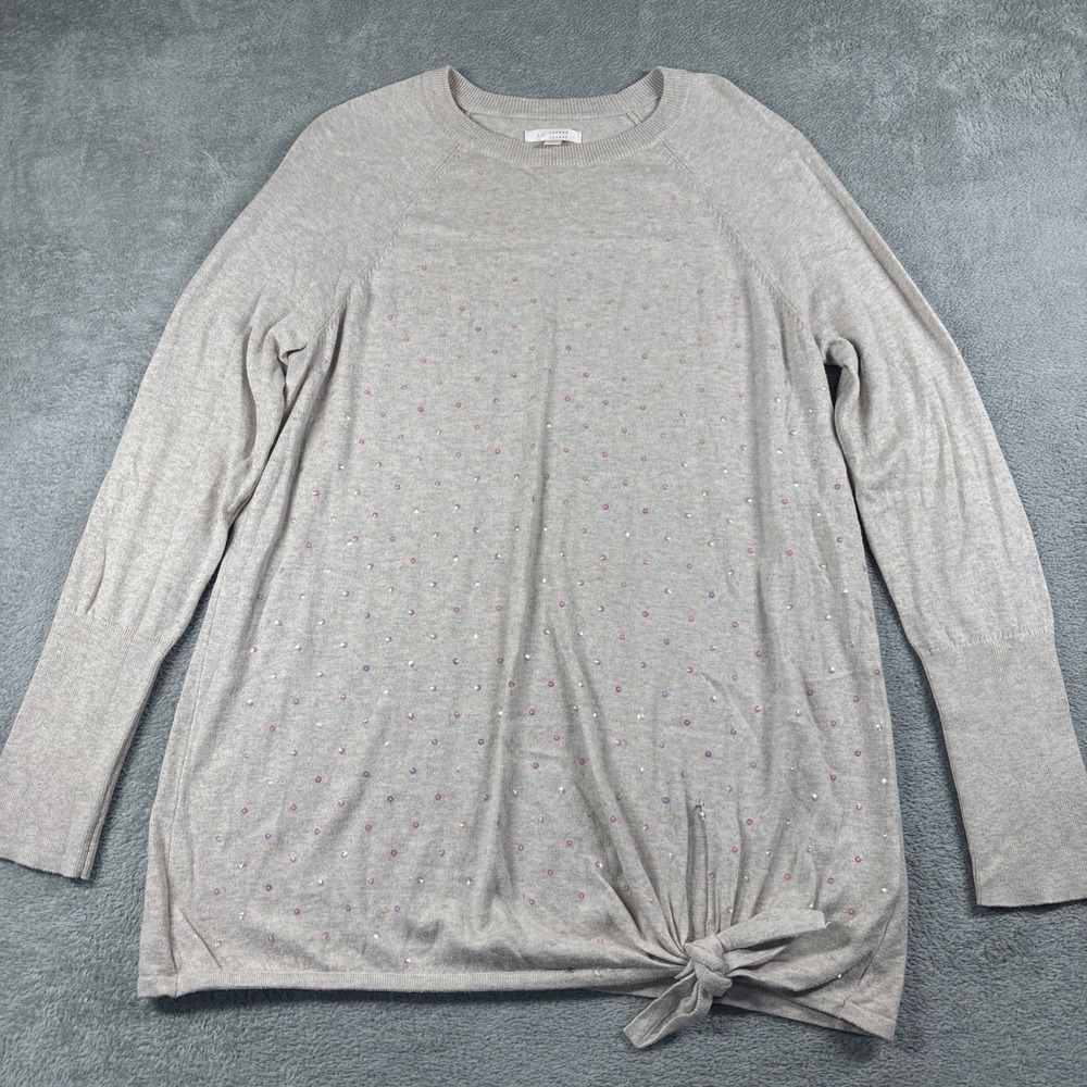 LC Lauren Conrad Women's Textured Knit Sparkle Tie Front Sweater‎ Cream Size L